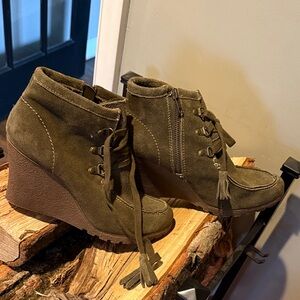 MIA Olive Suede Wedge Boots